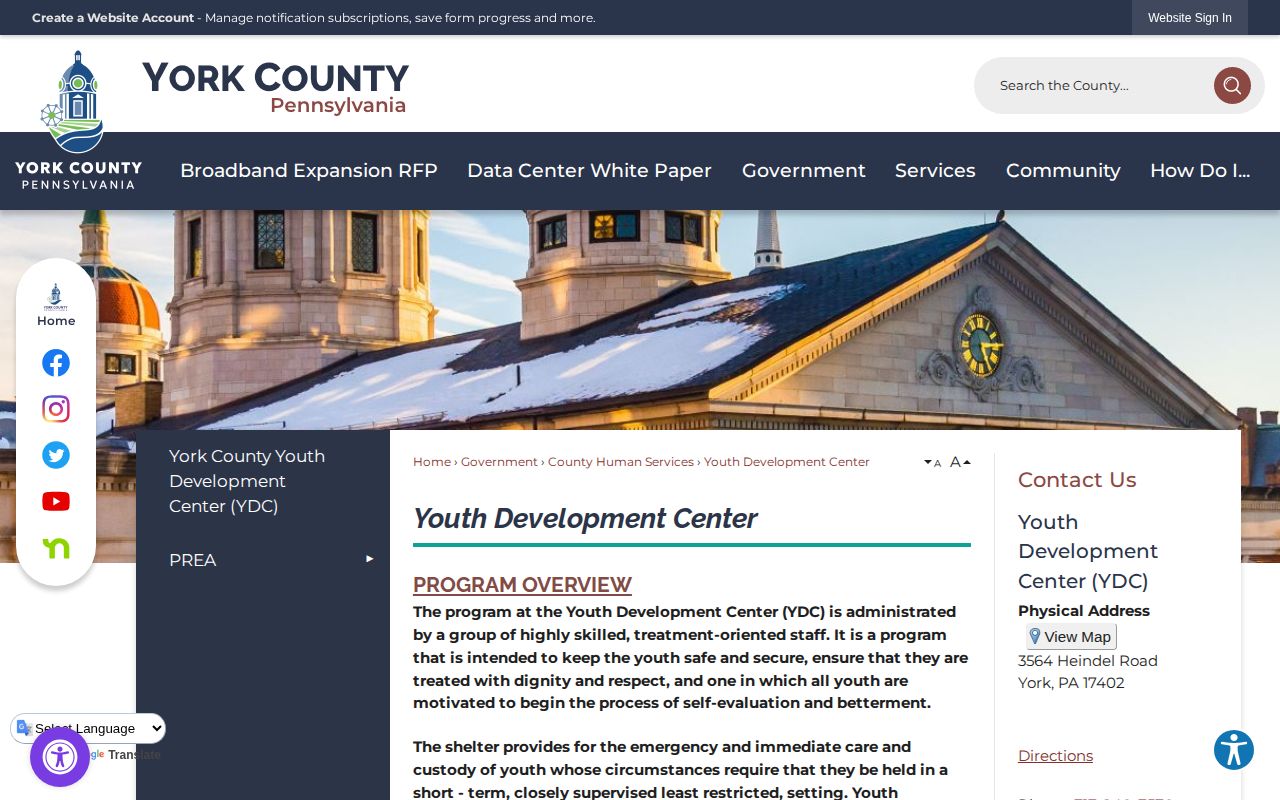 York County Youth Development Center placement and contact information