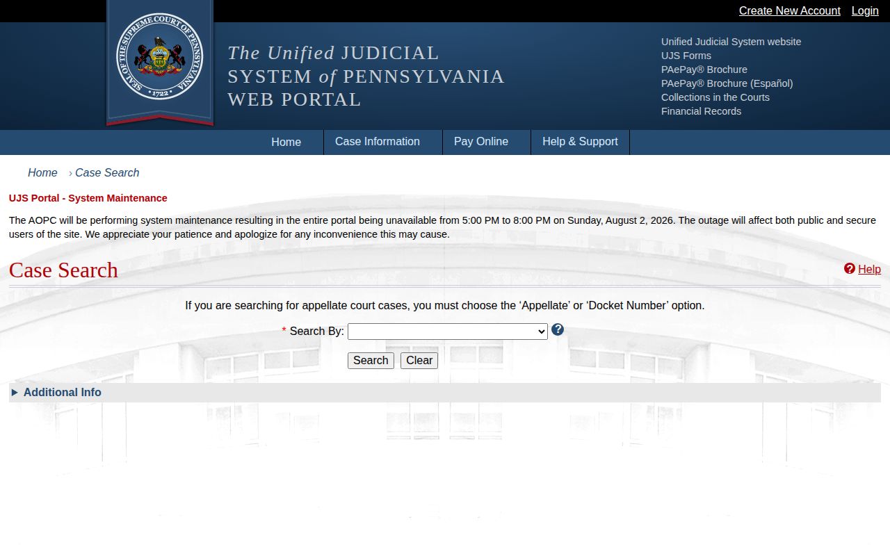 York County release record search through Pennsylvania UJS dockets
