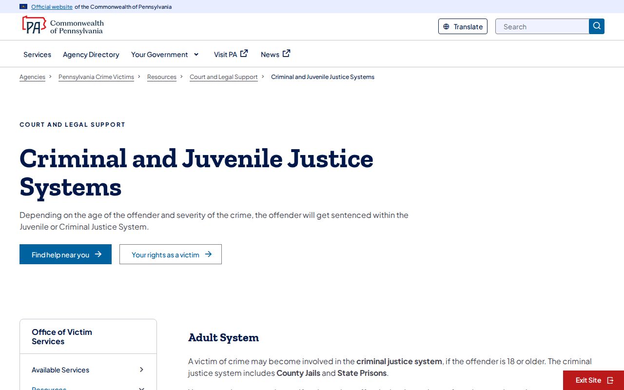 Pennsylvania juvenile justice information for York County Youth Development Center records