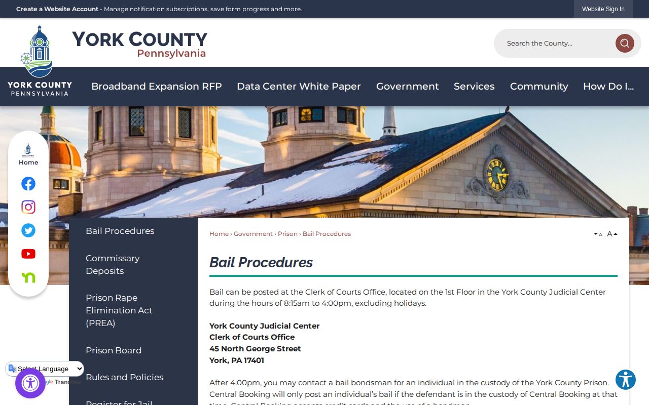York County Central Processing Center bail release procedure